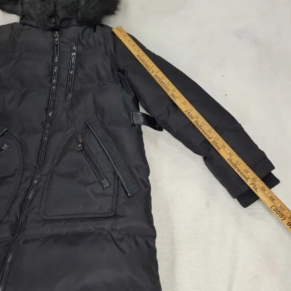 Vince Camuto Puffer Coat Womens Size Medium Black Faux Fur Goose Down Winter
