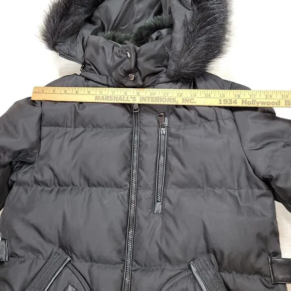 Vince Camuto Puffer Coat Womens Size Medium Black Faux Fur Goose Down Winter