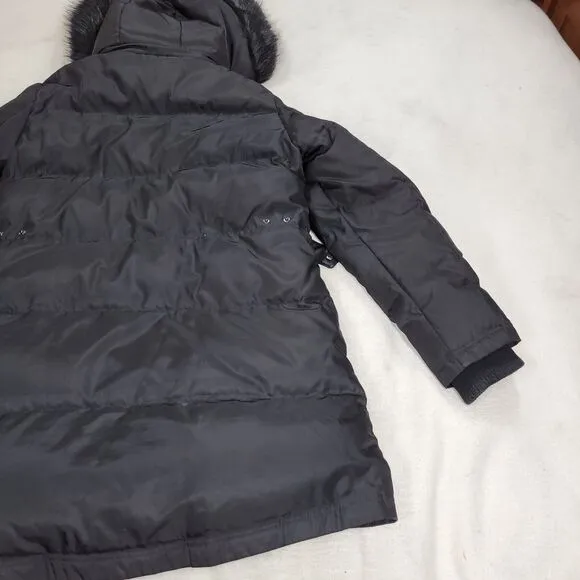 Vince Camuto Puffer Coat Womens Size Medium Black Faux Fur Goose Down Winter