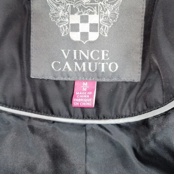 Vince Camuto Puffer Coat Womens Size Medium Black Faux Fur Goose Down Winter