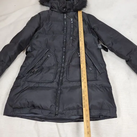Vince Camuto Puffer Coat Womens Size Medium Black Faux Fur Goose Down Winter