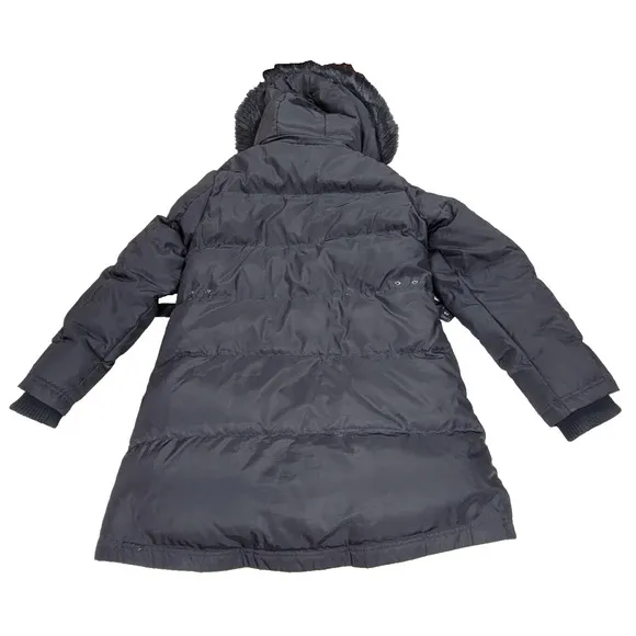Vince Camuto Puffer Coat Womens Size Medium Black Faux Fur Goose Down Winter