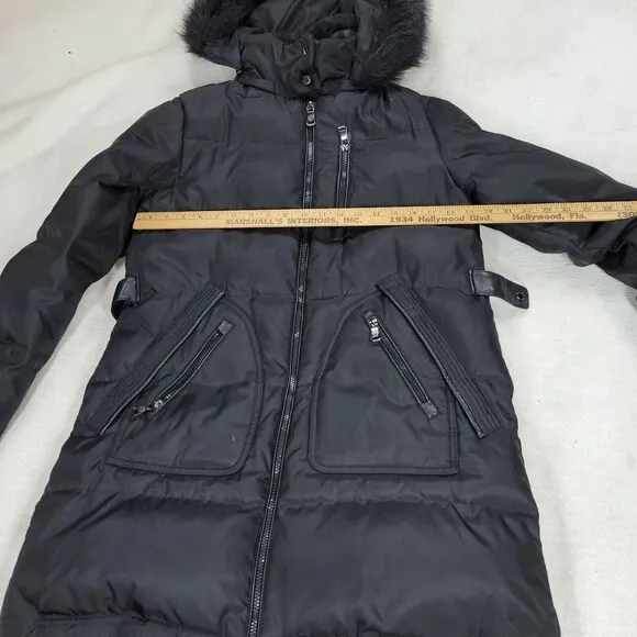Vince Camuto Puffer Coat Womens Size Medium Black Faux Fur Goose Down Winter
