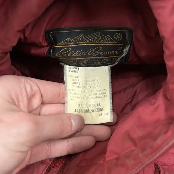 Vintage Eddie Bauer Goose Down Puffer Jacket Women's Large Red Full Zip
