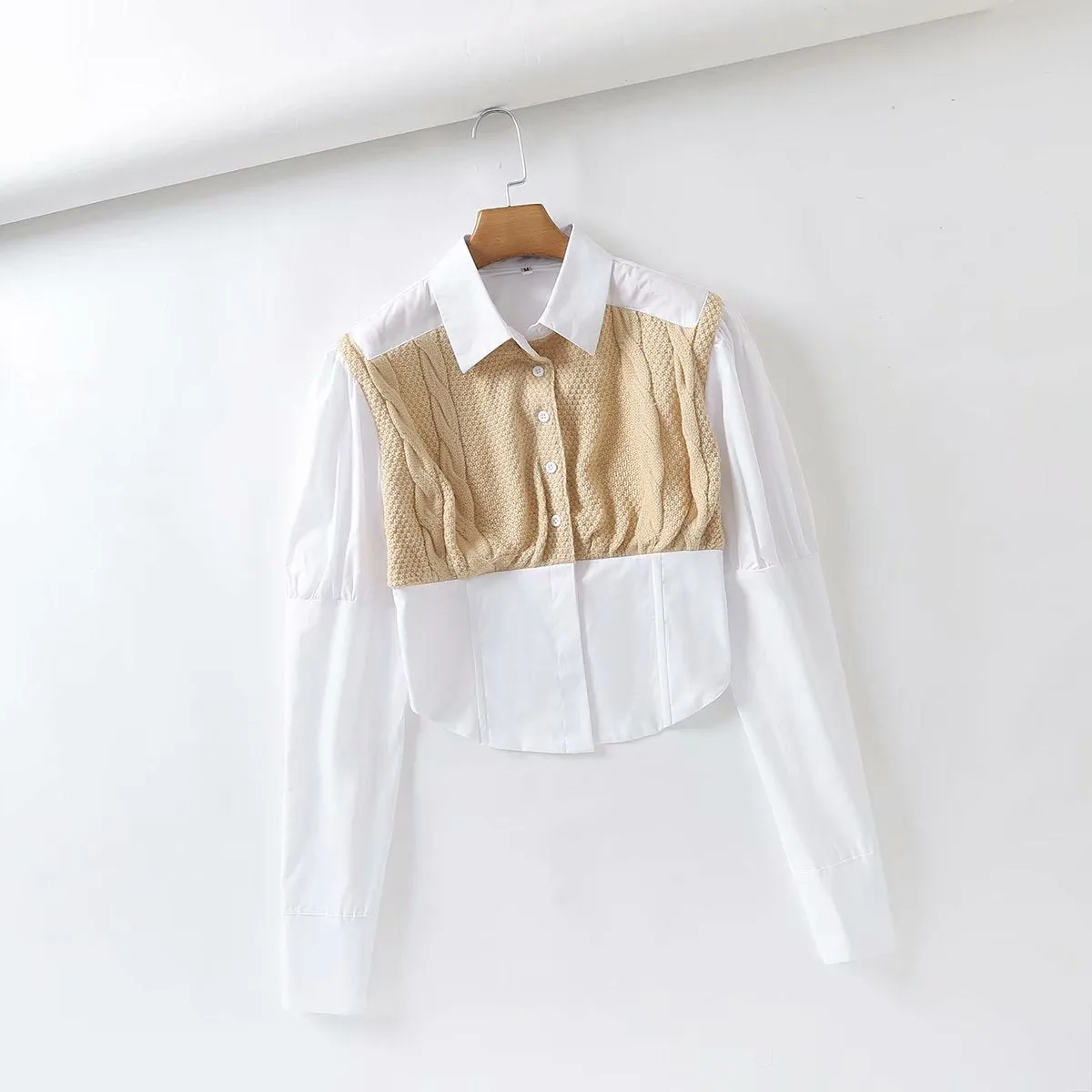 Vintage Lantern Sleeve Knit Single-breasted Shirts Sweaters