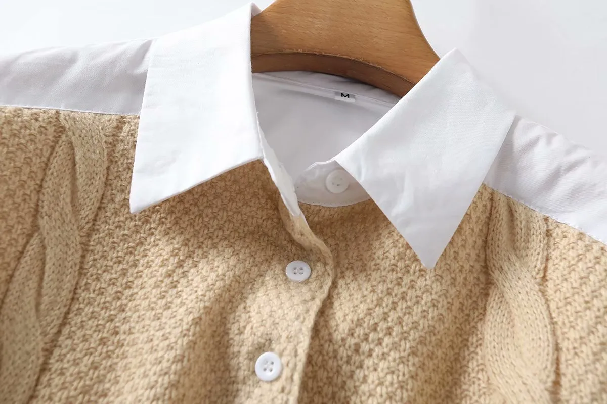 Vintage Lantern Sleeve Knit Single-breasted Shirts Sweaters