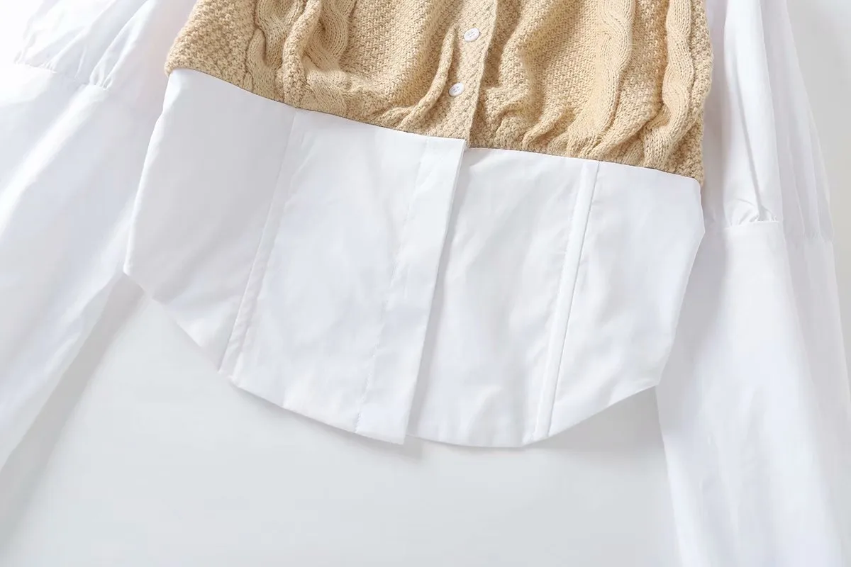Vintage Lantern Sleeve Knit Single-breasted Shirts Sweaters