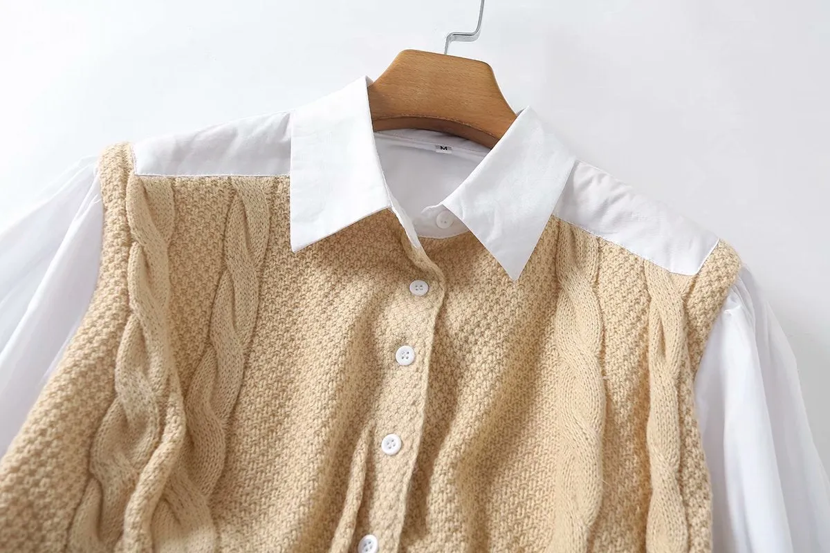 Vintage Lantern Sleeve Knit Single-breasted Shirts Sweaters