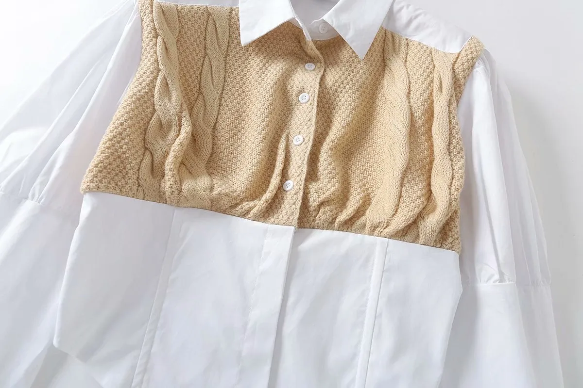Vintage Lantern Sleeve Knit Single-breasted Shirts Sweaters