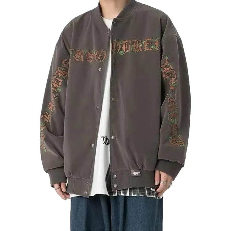 Vintage Letter Print Baseball Jacket