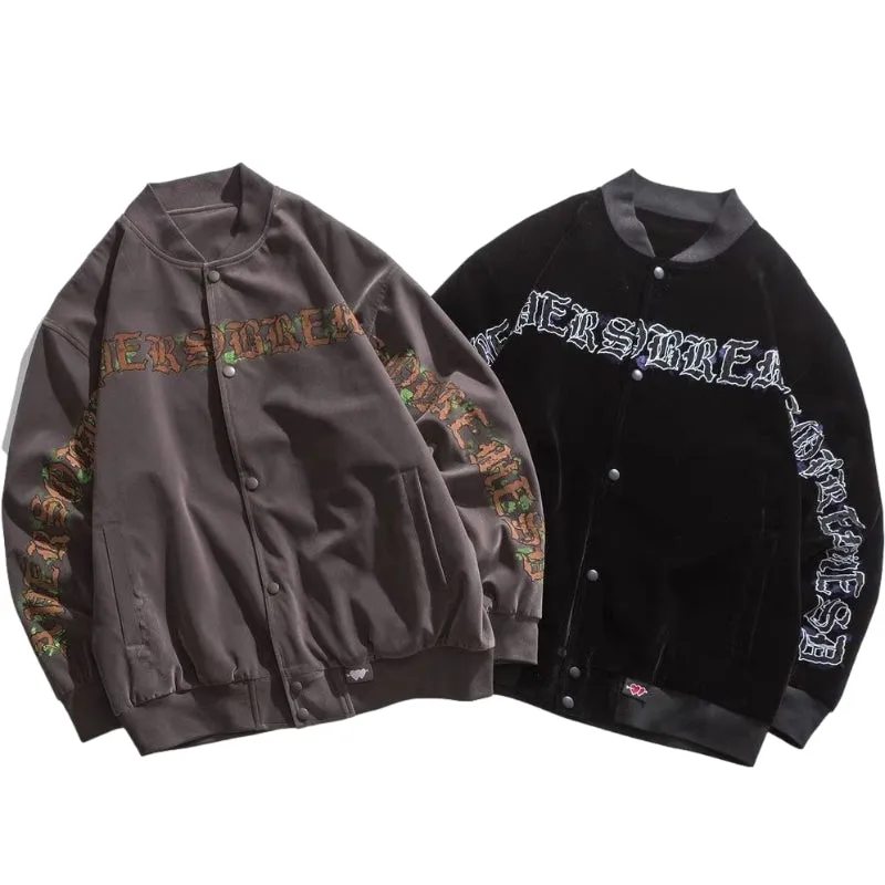 Vintage Letter Print Baseball Jacket