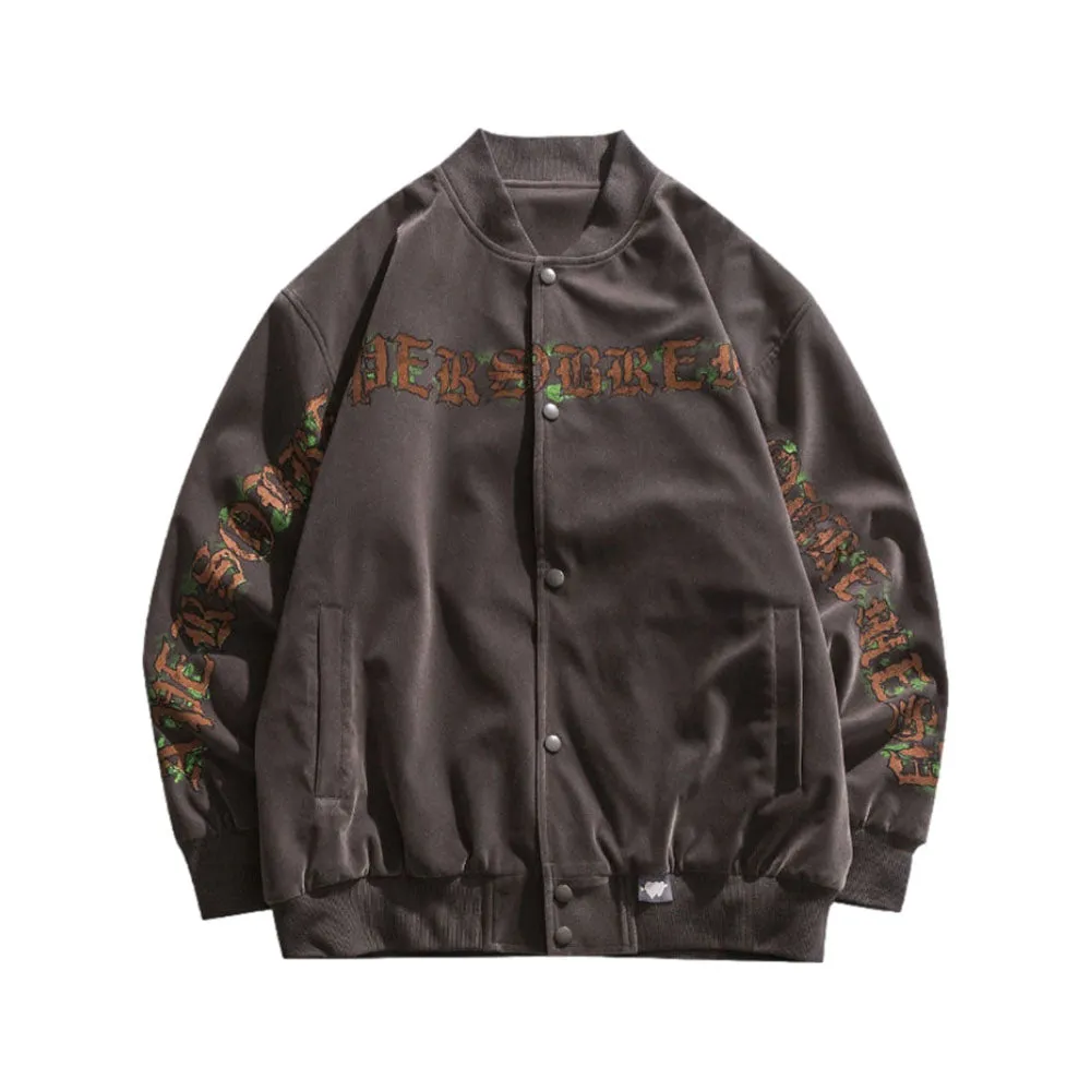 Vintage Letter Print Baseball Jacket