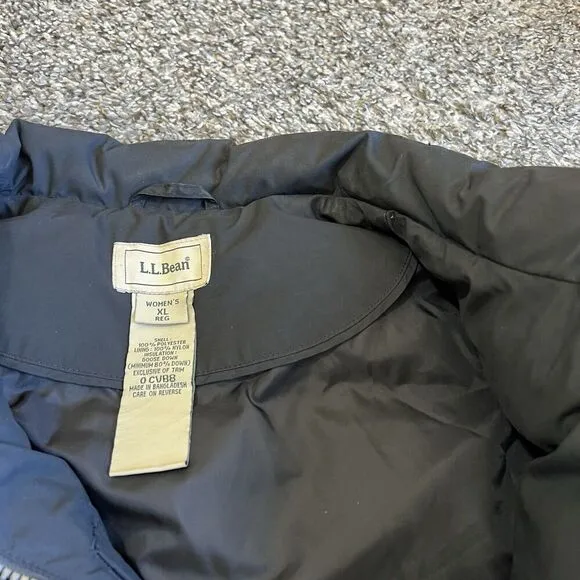 Vintage L.L. Bean Women's Puffer Down Vest Jacket Size XL Black Zip Snap Quilted