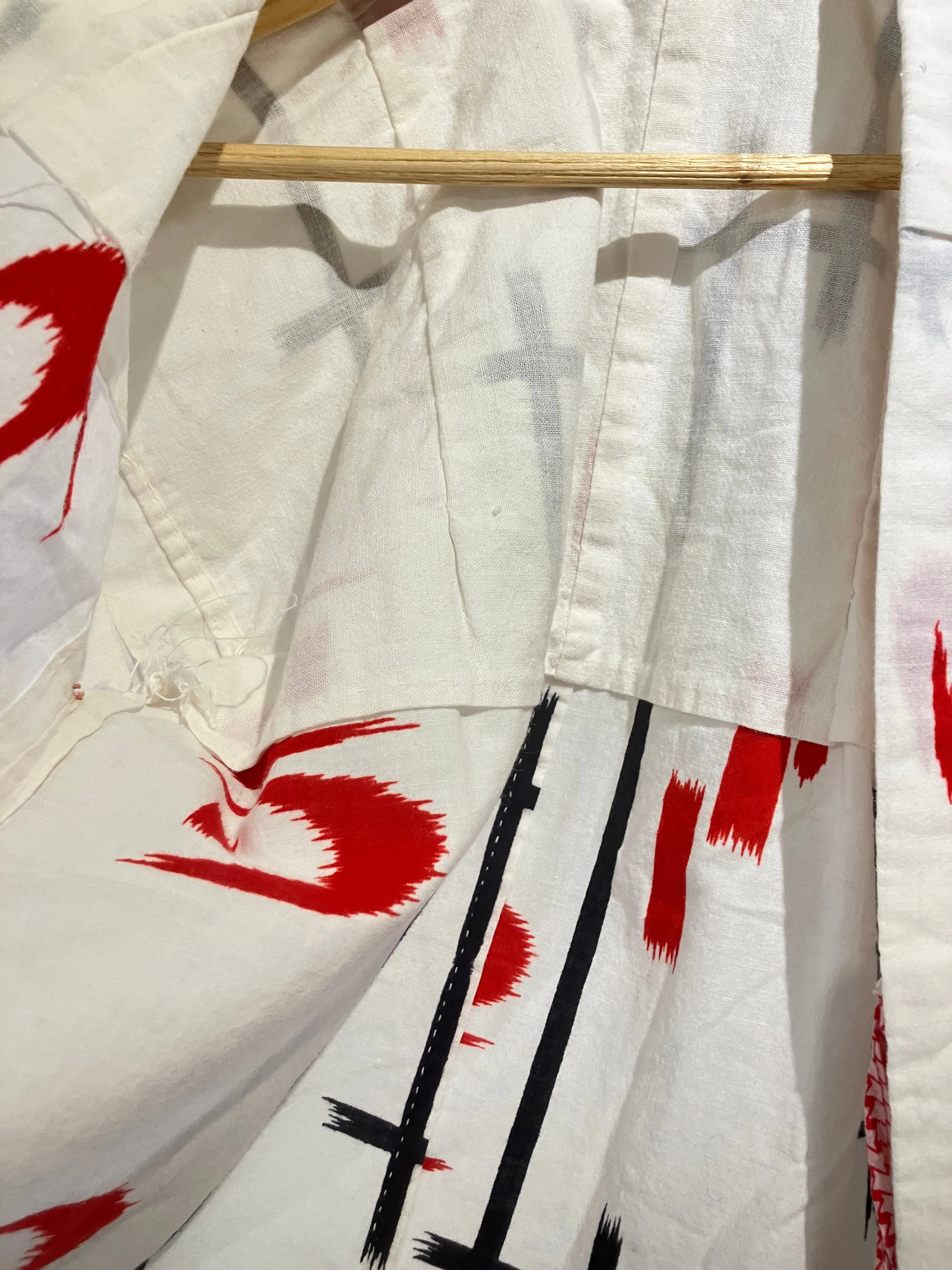 Vintage Red White Black Cotton Kimono