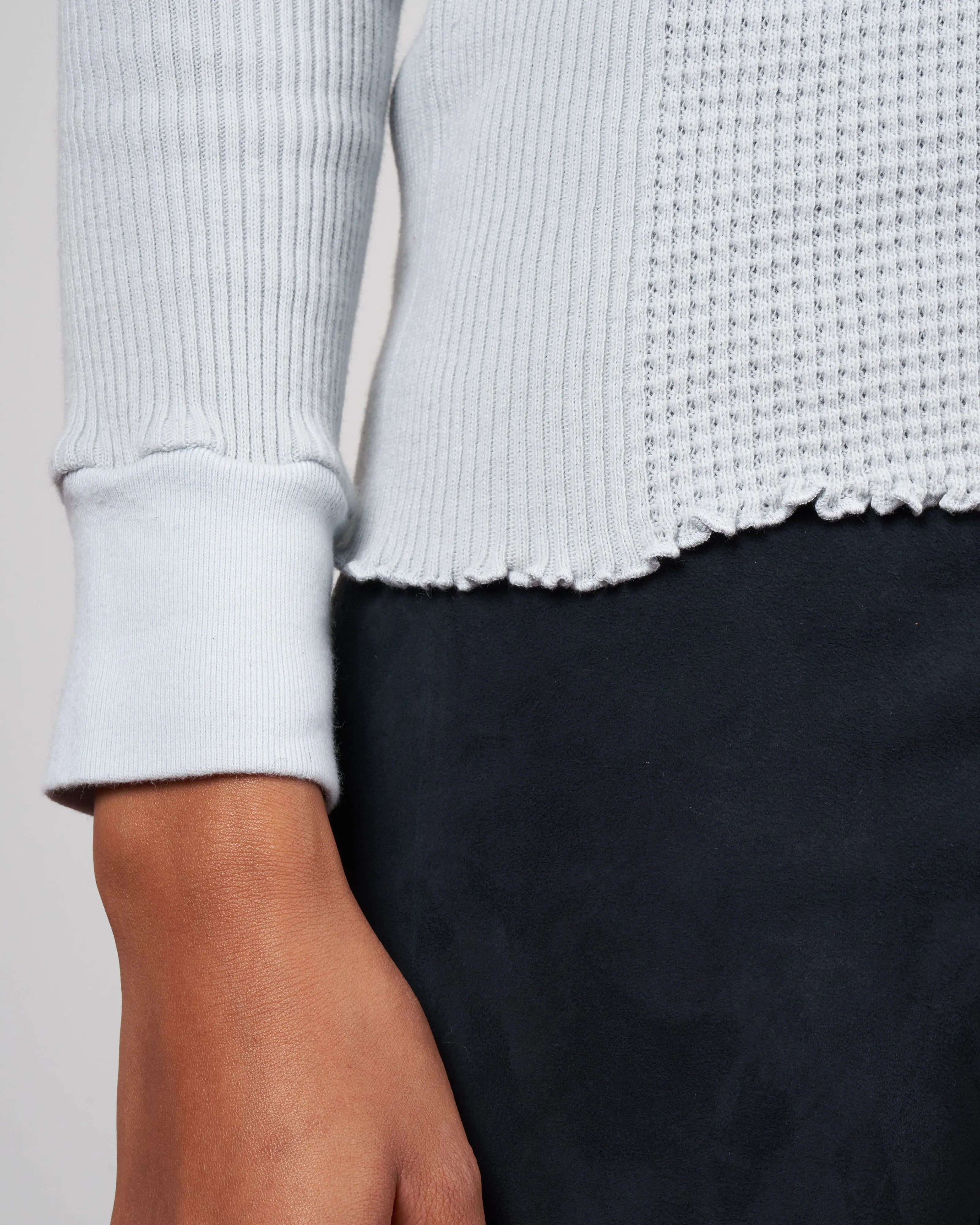 waffle rib combo tube, long sleeve crew top - grey