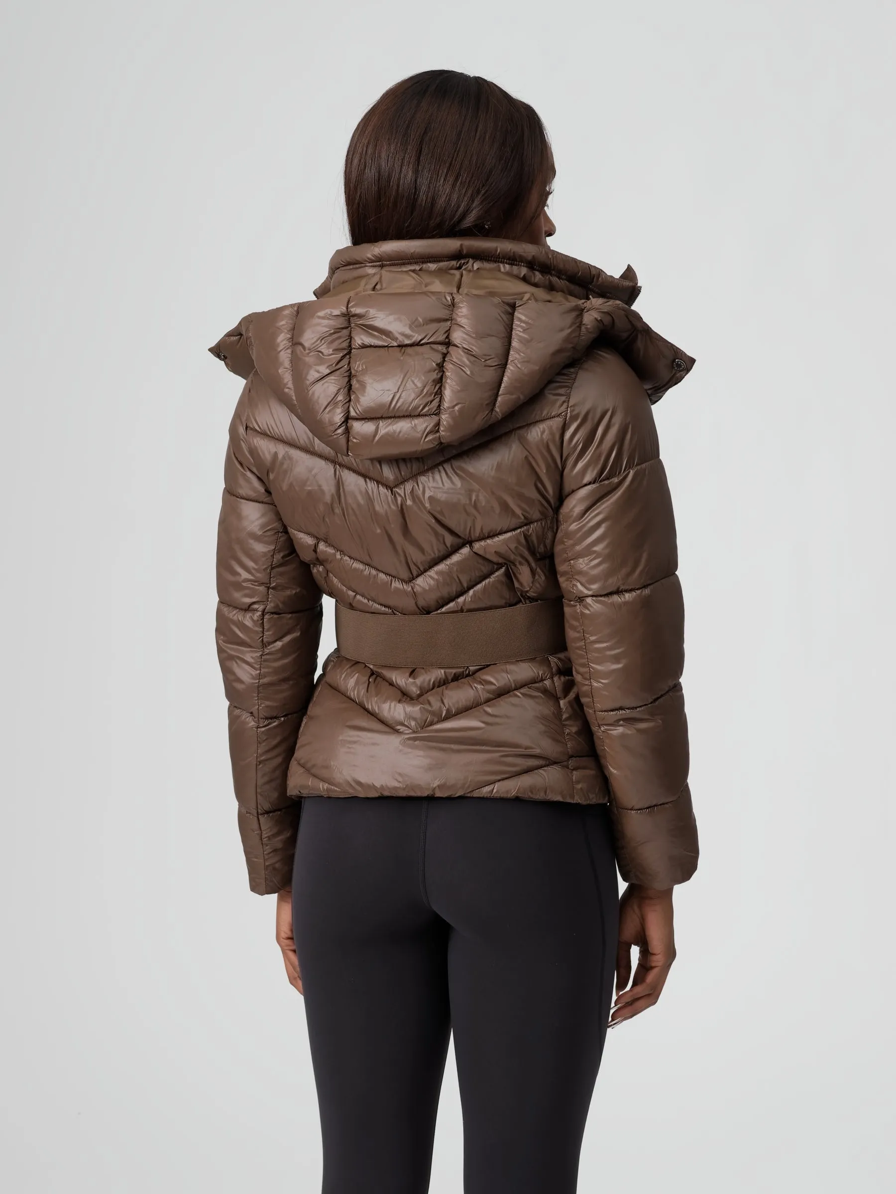 Waist Taper Puffer Jacket - Dark Brown