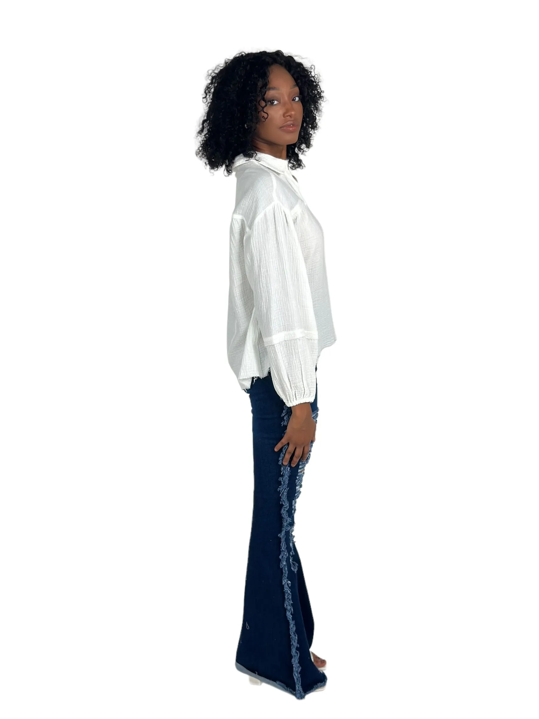 White Collared Gauze Top