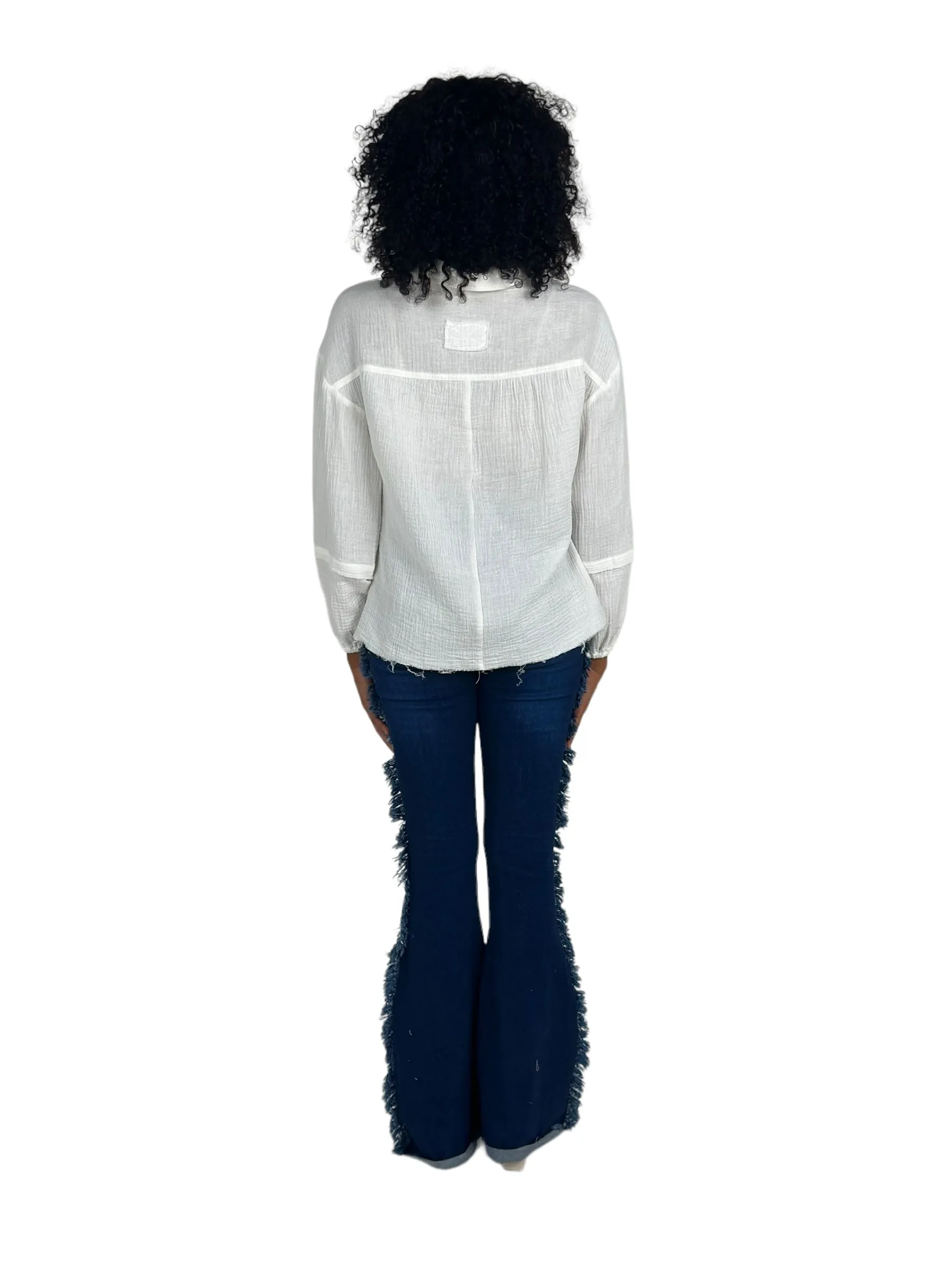 White Collared Gauze Top