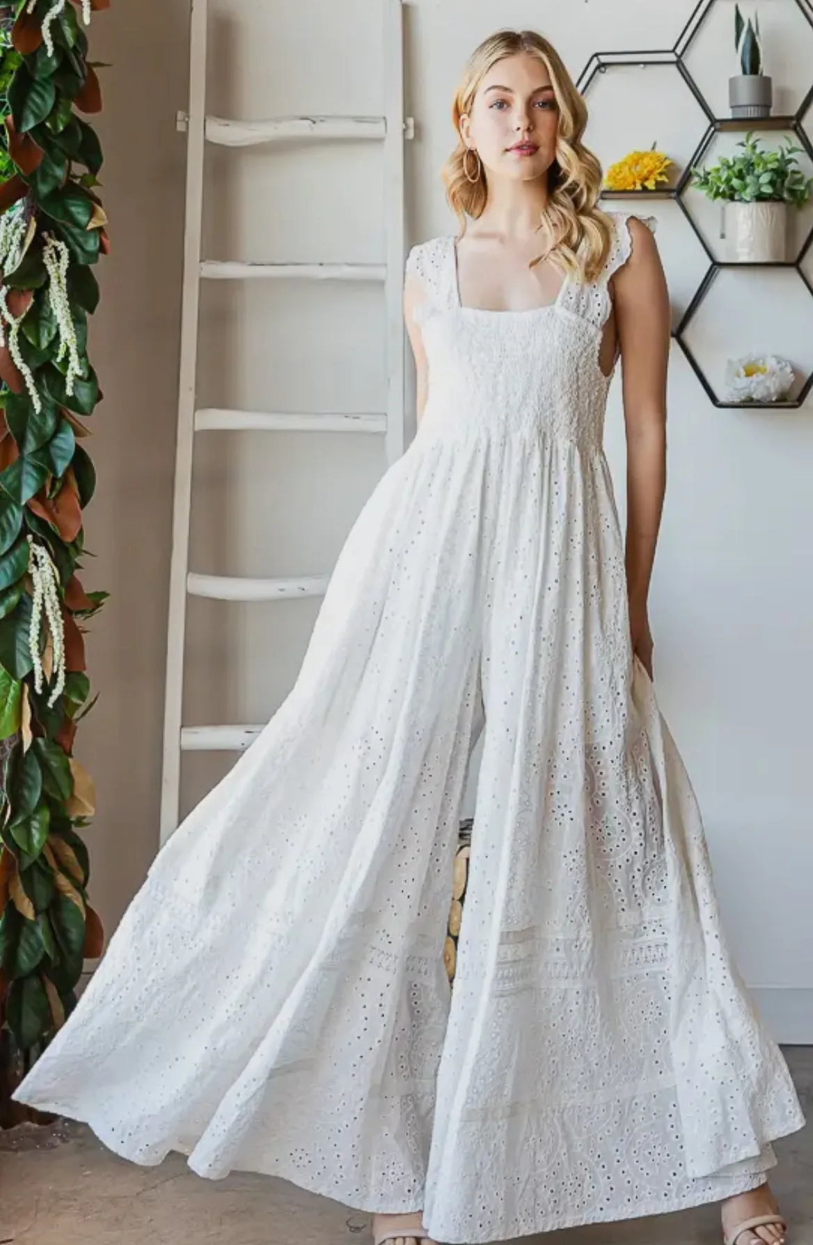 White Eyelet Jumpsuit