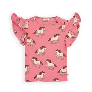 Wild Horse Ruffled Rib Short Sleeve Shirt - 1 Left Size 12-14 years