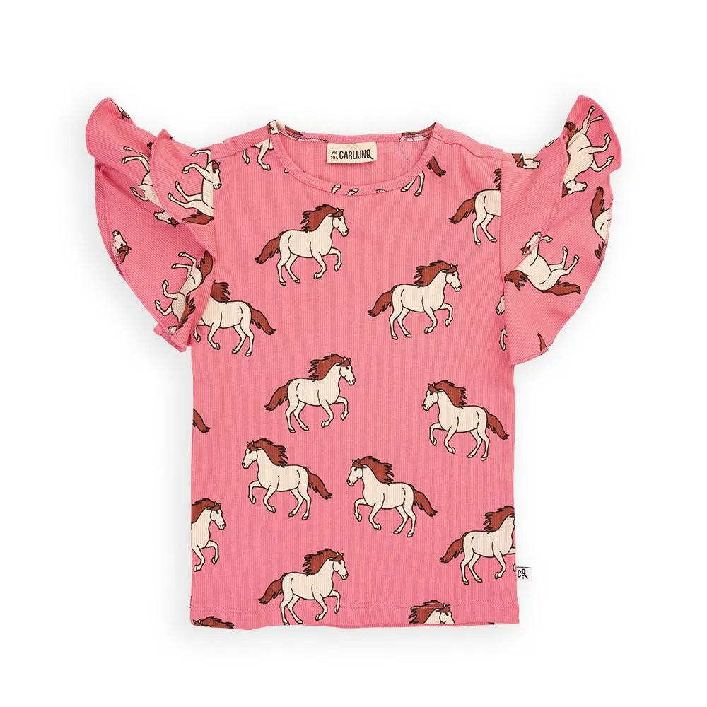 Wild Horse Ruffled Rib Short Sleeve Shirt - 1 Left Size 12-14 years