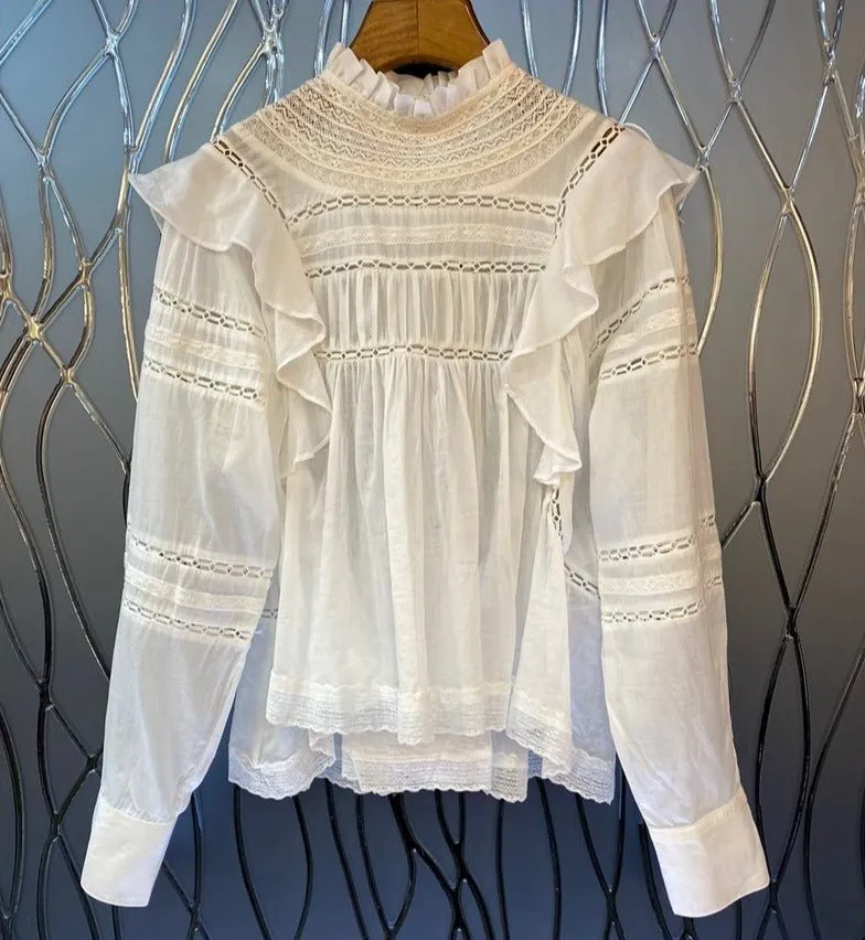 Women Ruffle Floral Long Sleeve Casual Top