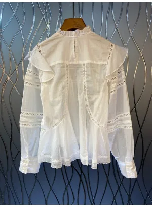 Women Ruffle Floral Long Sleeve Casual Top