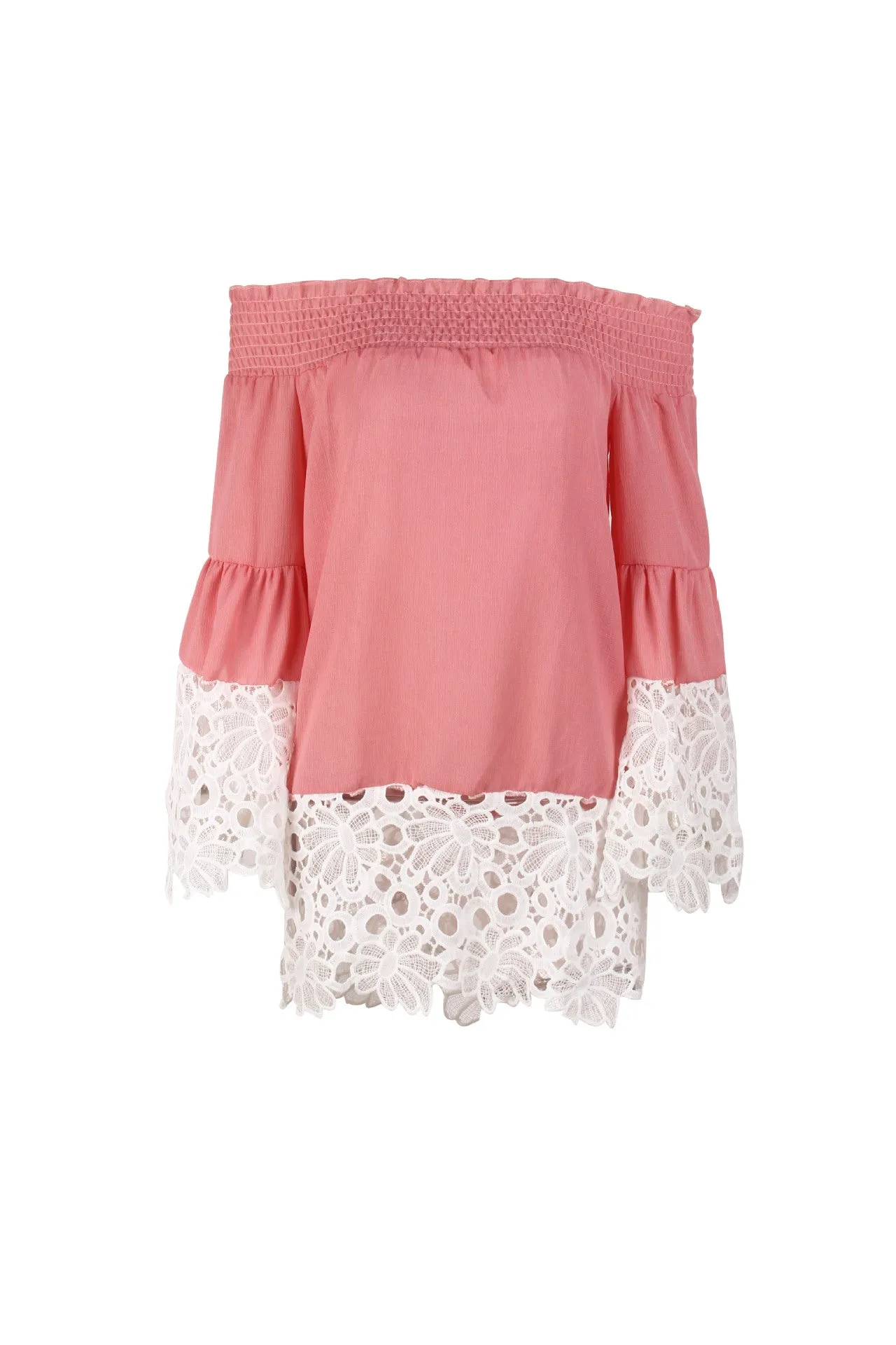 Women Sexy One Shoulder Lace Stitching Long Sleeve Loose Cuffs Shirt Blouses