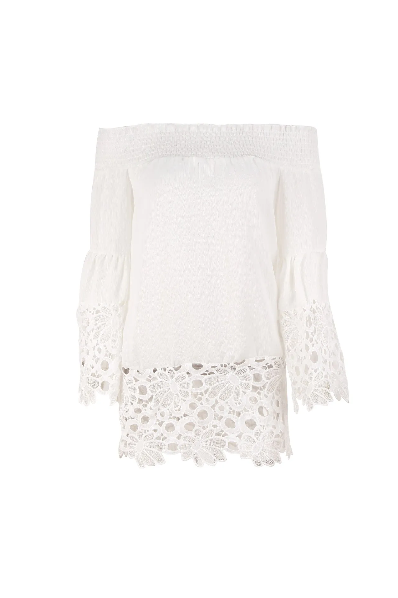 Women Sexy One Shoulder Lace Stitching Long Sleeve Loose Cuffs Shirt Blouses