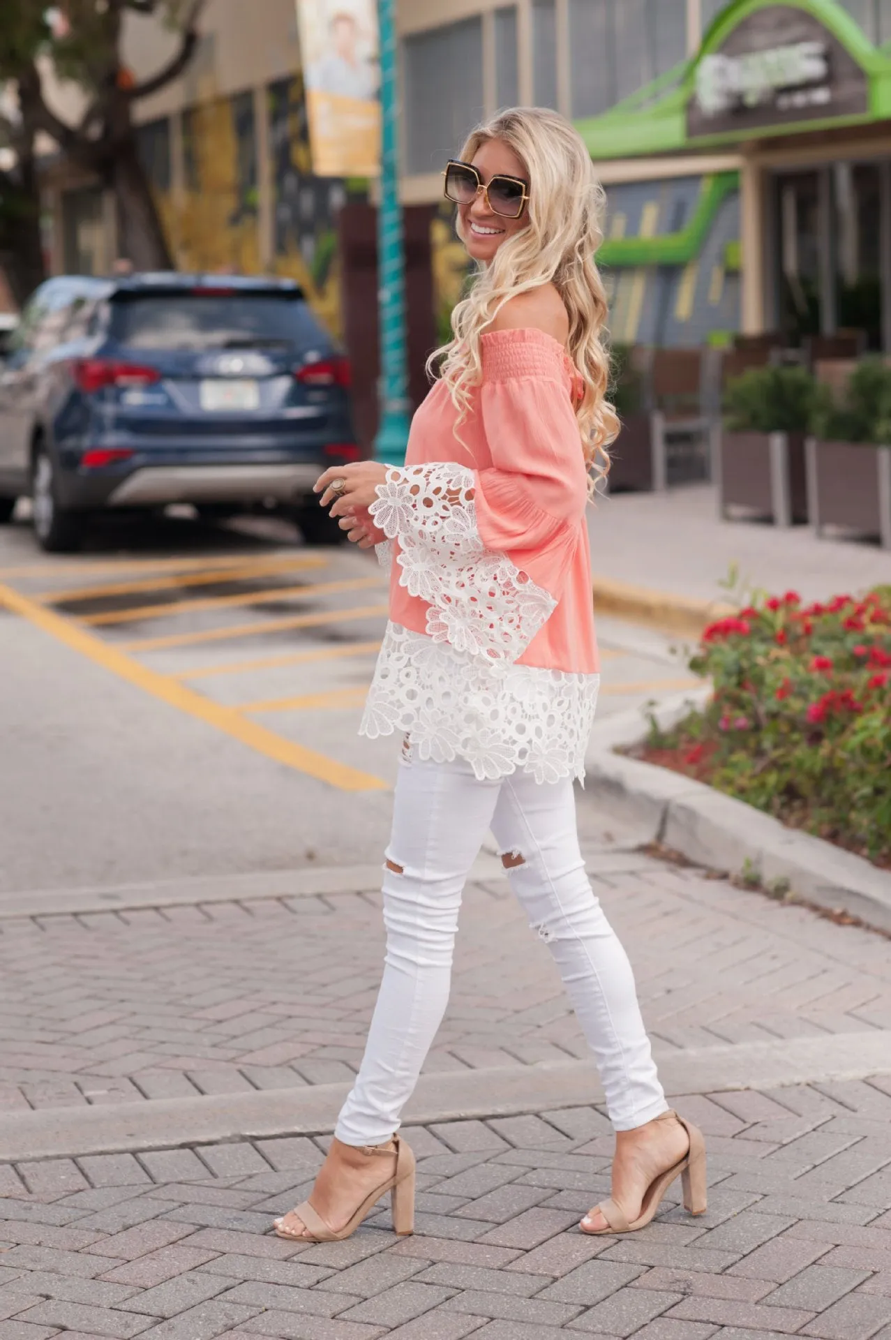 Women Sexy One Shoulder Lace Stitching Long Sleeve Loose Cuffs Shirt Blouses