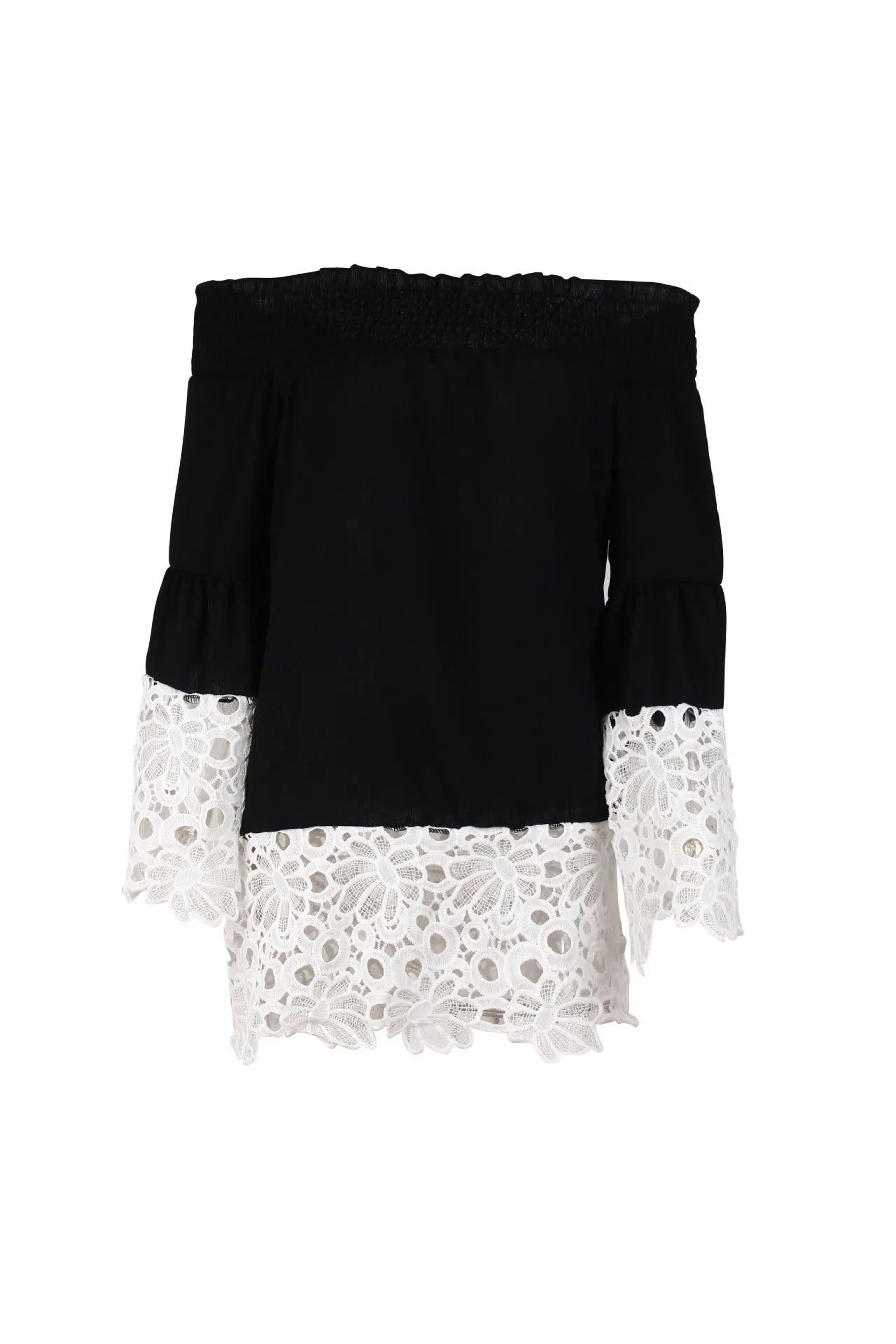 Women Sexy One Shoulder Lace Stitching Long Sleeve Loose Cuffs Shirt Blouses