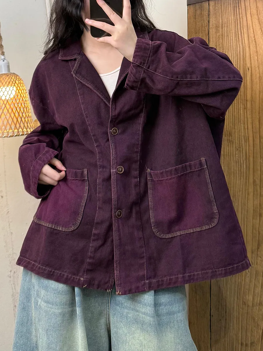 Women Vintage Spring Turn-down Collar Denim Coat