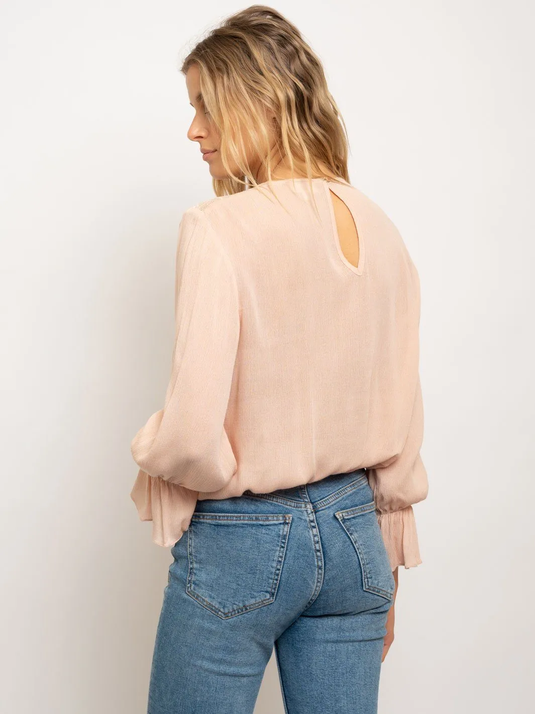 WOMEN'S EMBROIDERED FLORAL LACE PINTUCK TOP