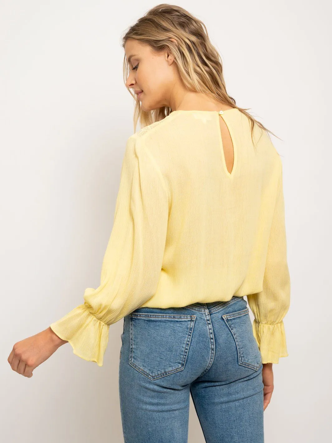 WOMEN'S EMBROIDERED FLORAL LACE PINTUCK TOP