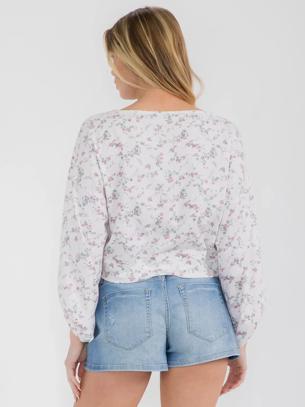 WOMEN'S LONG BALLOON SLEEVE FLORAL BLOUSE