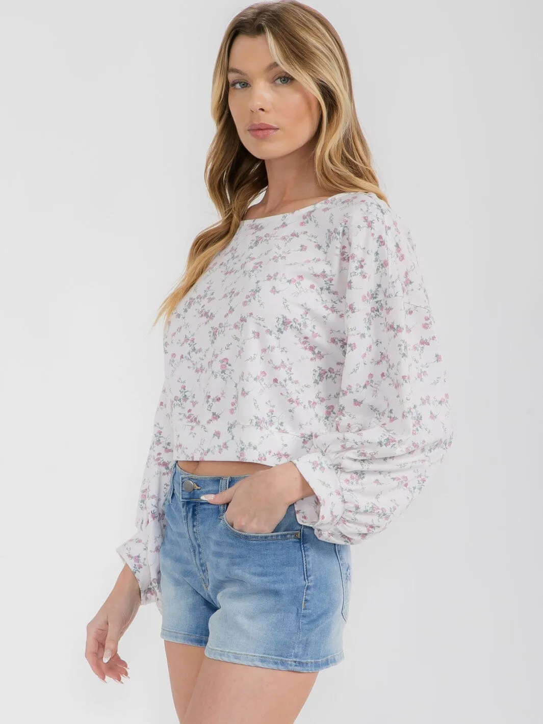 WOMEN'S LONG BALLOON SLEEVE FLORAL BLOUSE