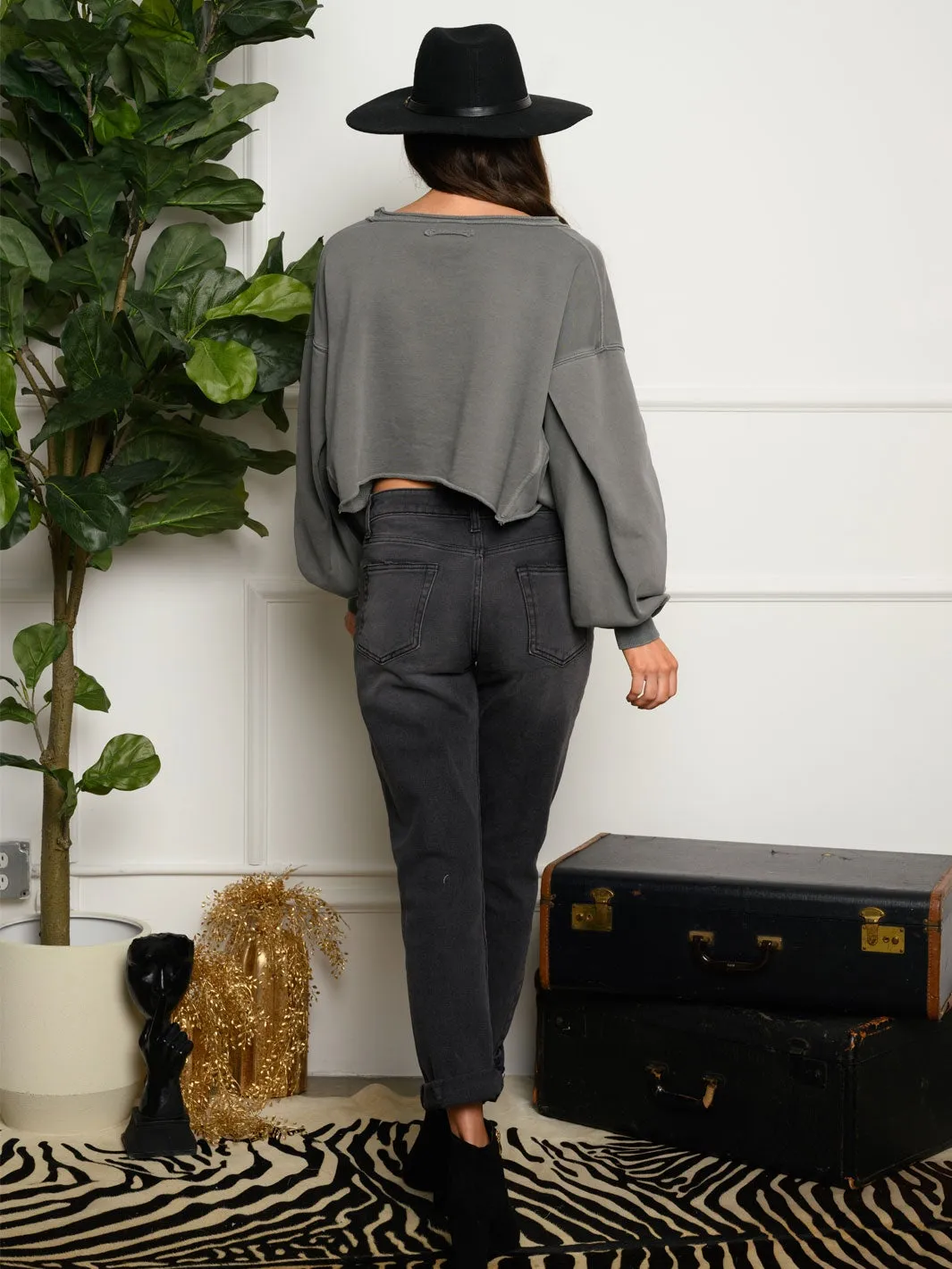 WOMEN'S LONG BALLOON SLEEVES CROP TOP