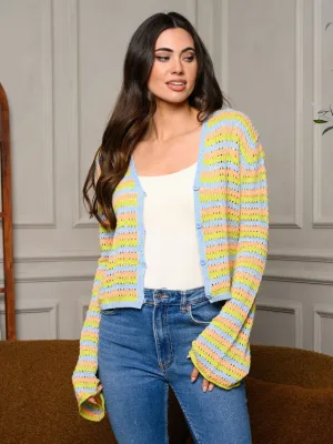 WOMEN'S LONG BELL SLEEVE COLORBLOCK CARDIGAN