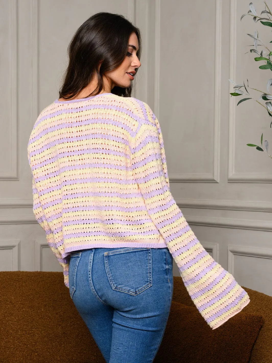 WOMEN'S LONG BELL SLEEVE COLORBLOCK CARDIGAN