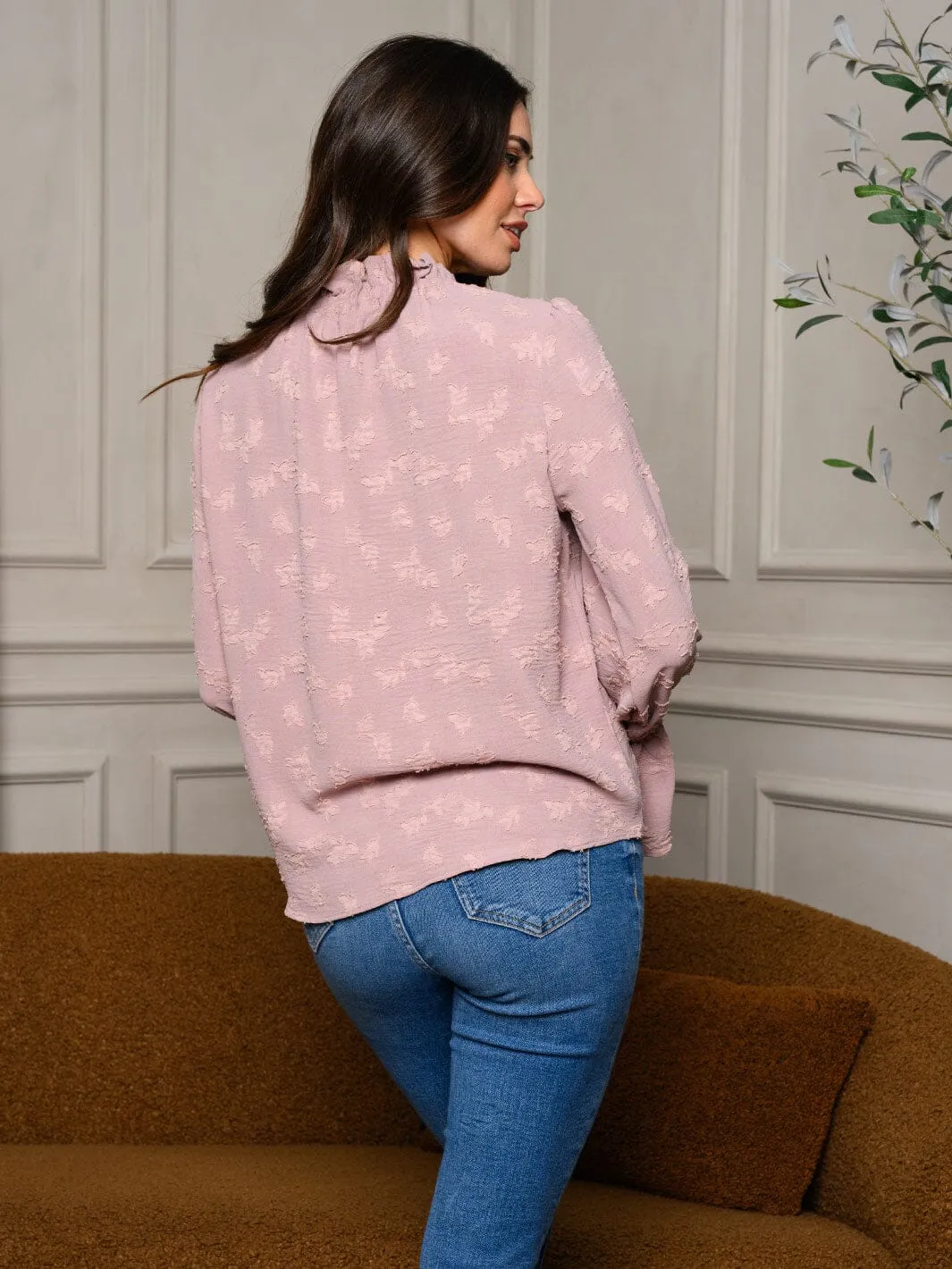 WOMEN'S LONG BELL SLEEVE MOCK NECK BLOUSE TOP