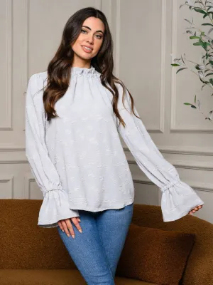 WOMEN'S LONG BELL SLEEVE MOCK NECK BLOUSE TOP