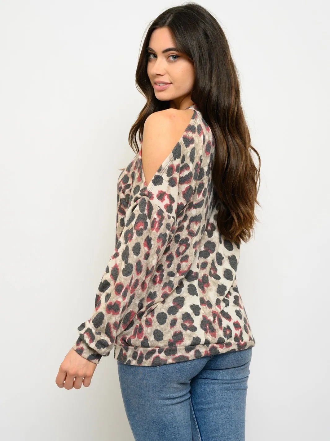 WOMEN'S LONG SLEEVE ANIMAL PRINT TOP