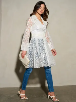 WOMEN'S LONG SLEEVE BELTED NYLON DETAILED CARDIGAN