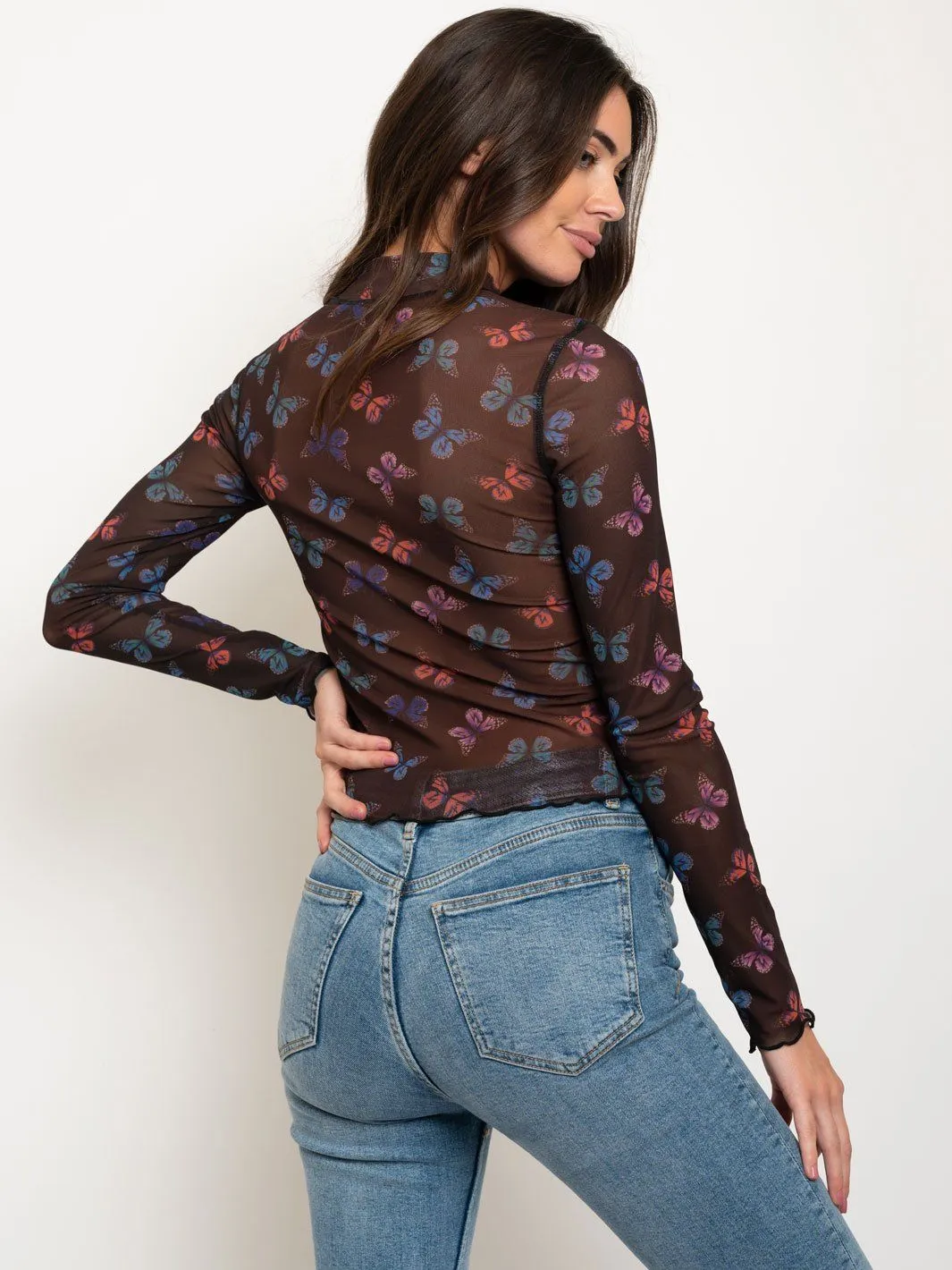 WOMEN'S LONG SLEEVE BUTTERFLY TOP