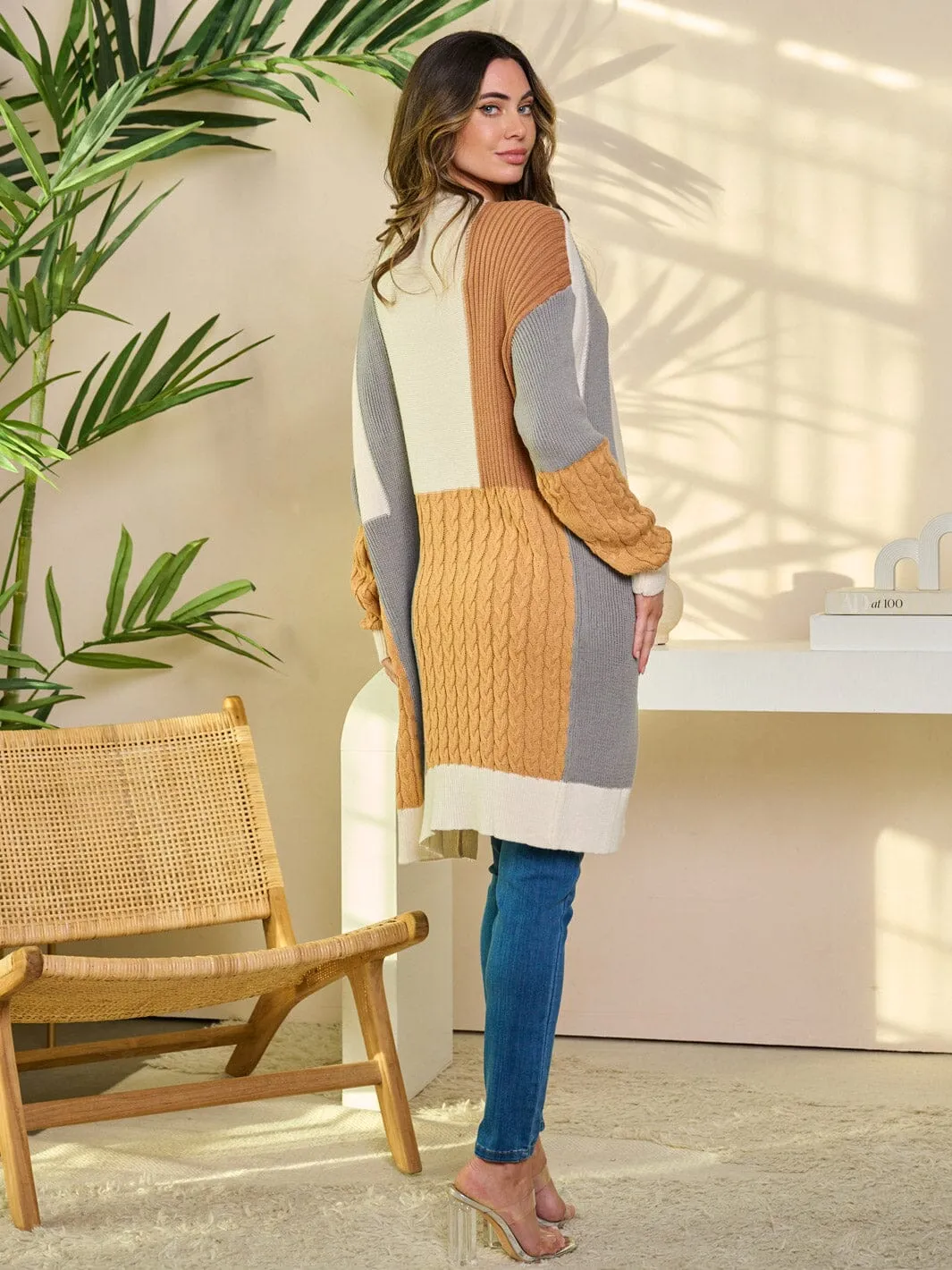 WOMEN'S LONG SLEEVE BUTTON CLOSURE COLORBLOCK CARDIGAN