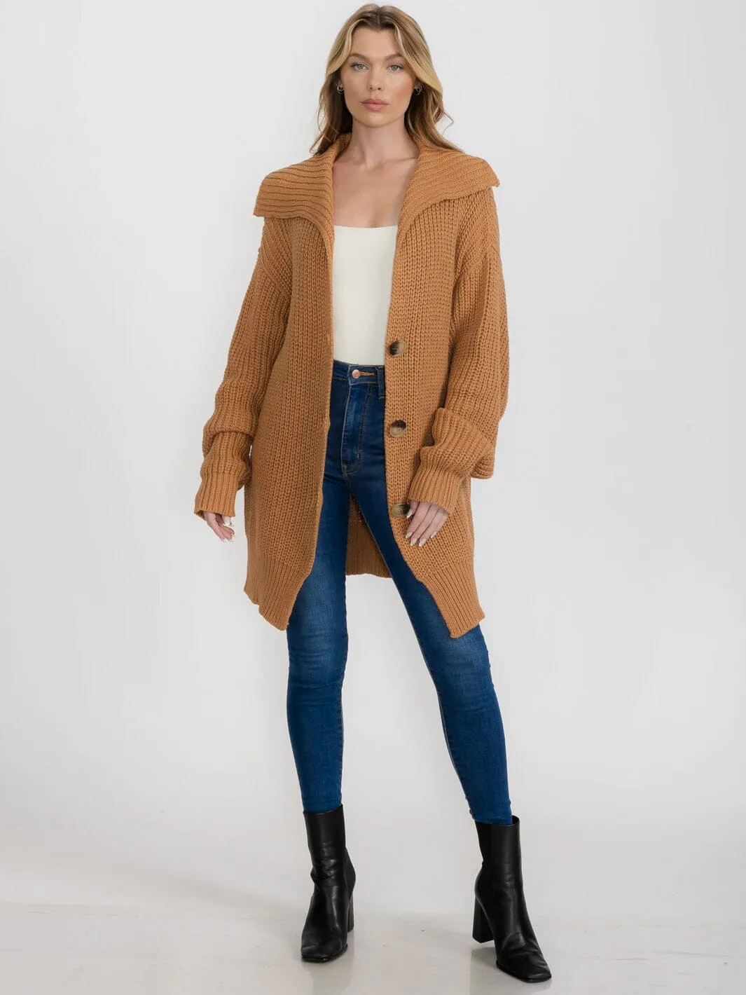 WOMEN'S LONG SLEEVE BUTTON CLOSURE KINT CARDIGAN