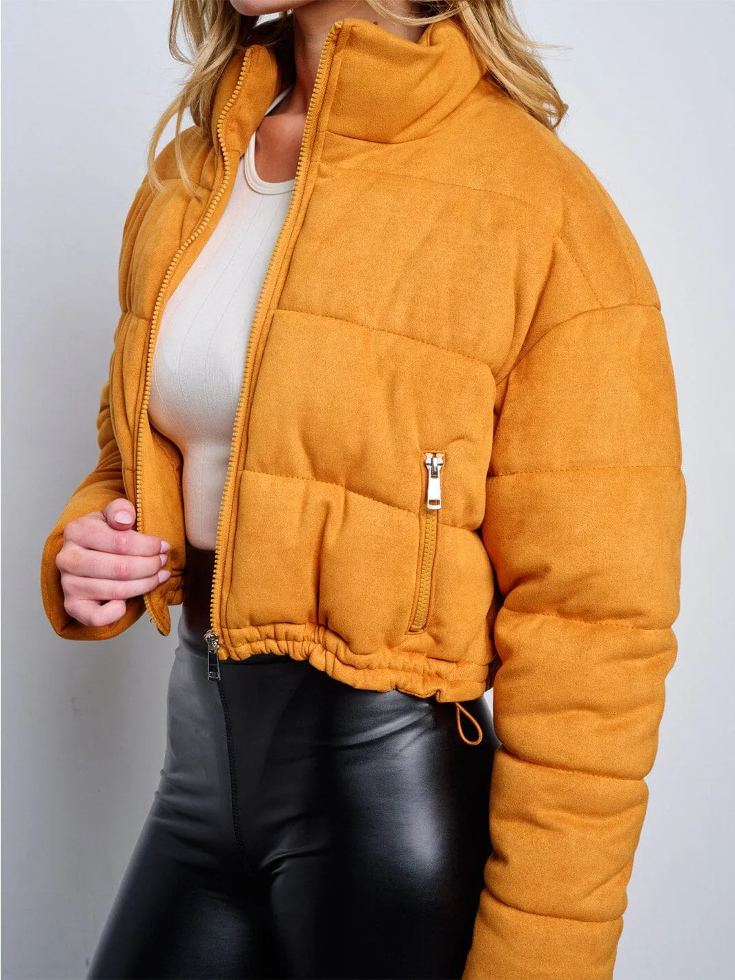 WOMEN'S LONG SLEEVE FRONT POCKETS ZIP UP PUFFER JACKET