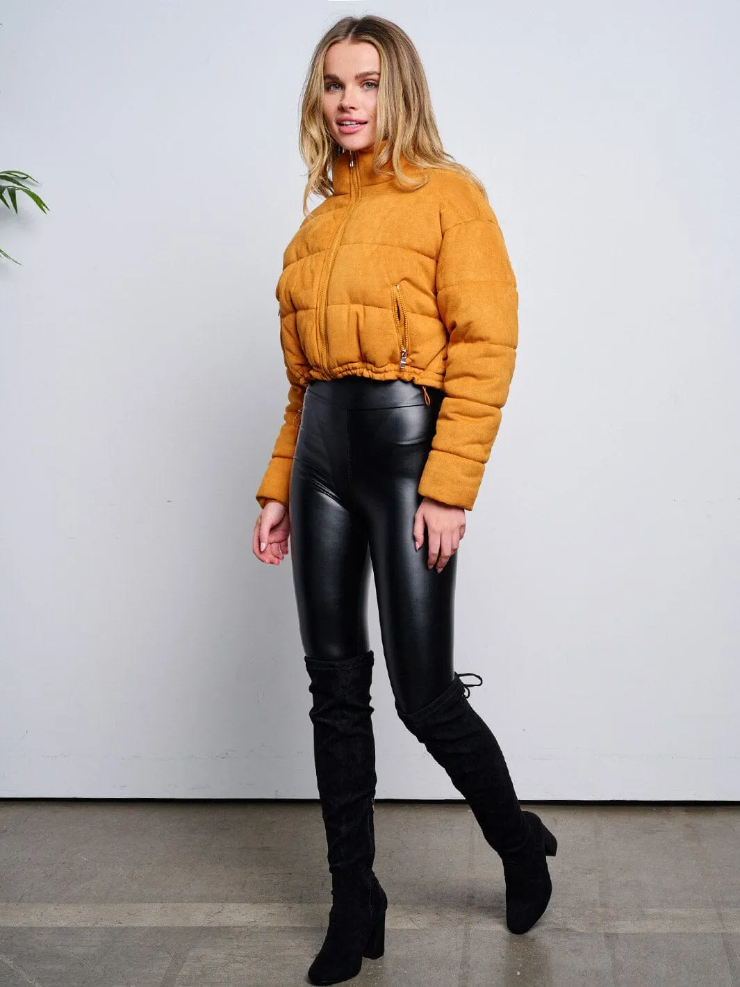 WOMEN'S LONG SLEEVE FRONT POCKETS ZIP UP PUFFER JACKET