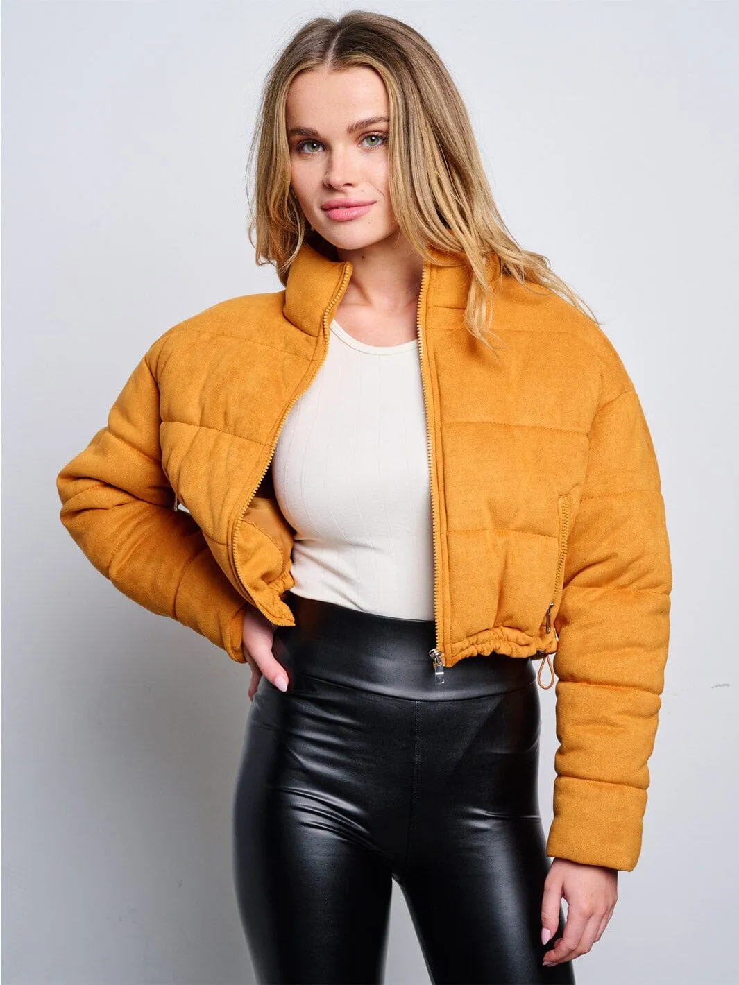 WOMEN'S LONG SLEEVE FRONT POCKETS ZIP UP PUFFER JACKET