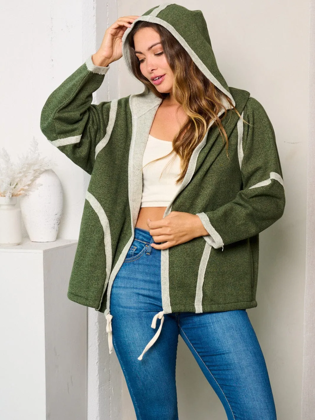 WOMEN'S LONG SLEEVE HOODED OPEN FRONT CARDIGAN
